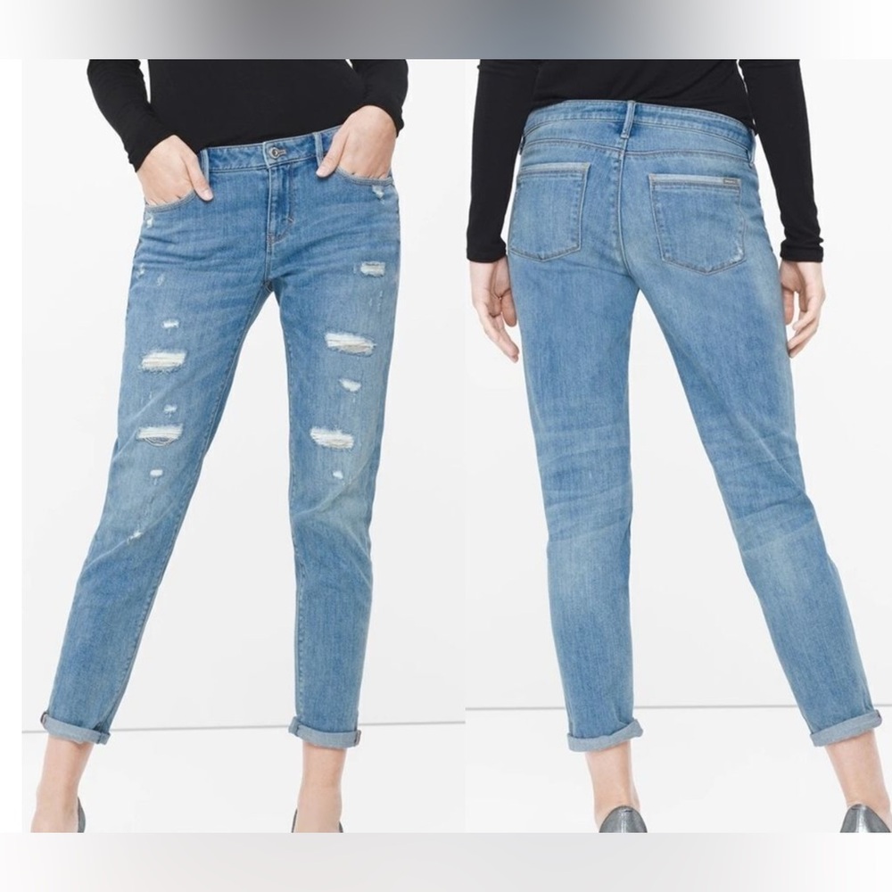 WHBM Distressed Girlfriend Jeans